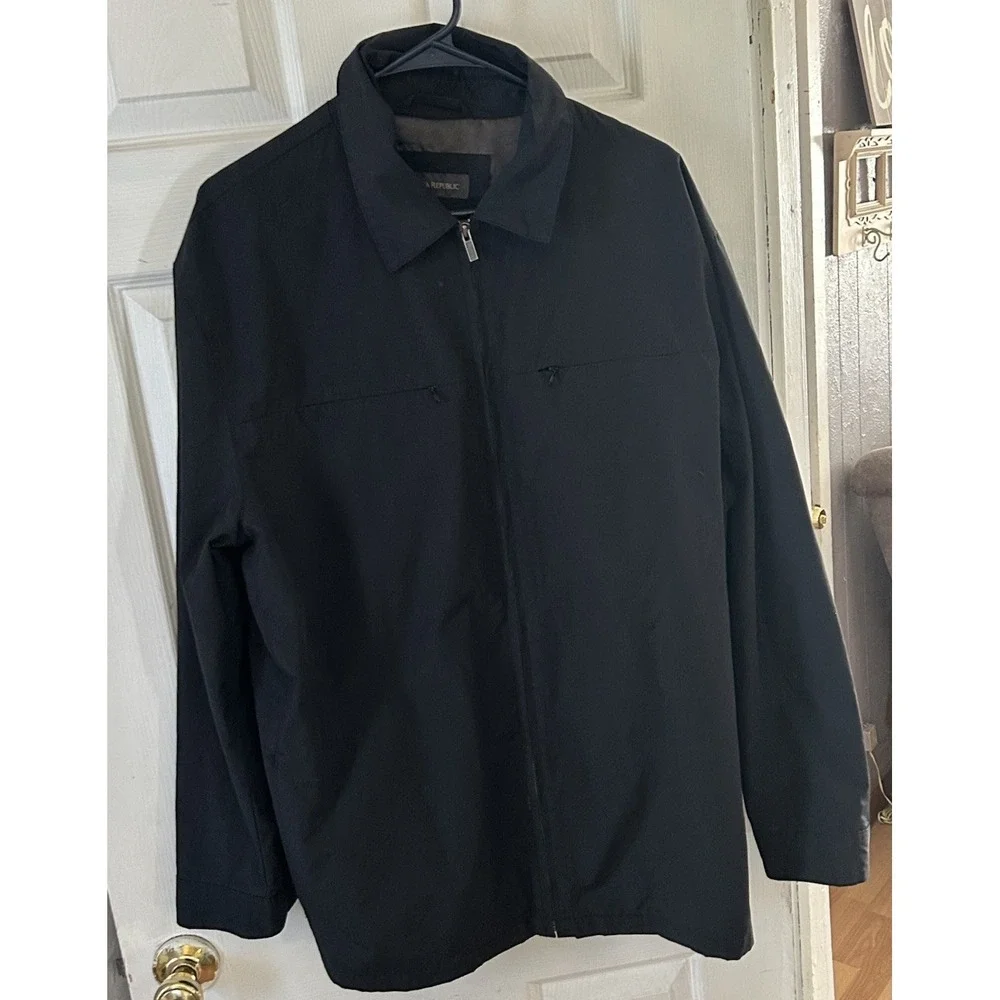 Men's Banana Republic Black Windbreaker Full Zip Jacket Size L Preppy Casual
